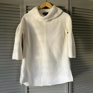 White Lands End Cowl Sweater with 3/4 Sleeves